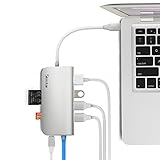 USB C Hub, Sinstar 8 in 1 Aluminum Multi Port Adapter Type C Combo Hub for MacBook Pro USB C Hub to HDMI Male (4K) Type-C Pass Through, Ethernet, SD/Micro Card Reader and 3 USB 3.0 Ports (Silver)