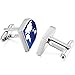 MOWOM Silver Tone Blue 2PCS Rhodium Plated Cufflinks World Map Shirt Wedding Business