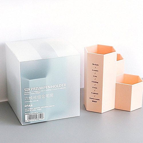 Buyeverything Multipurpose Plastic Pen Holder Cup Stand Pencil Pot Holder Container Organizer Desktop Hexagon Vase Pens,Utensils,Office Supplies Caddy,Multipurpose Cosmetic Brush Storage Box (White)