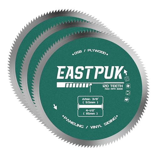 3Pcs 4-1/2 Inch 120 Tooth Circular Saw Blade with 3/8 Inch (9.5mm) Arbor, Fast Cutting for Plywood, OSB, Paneling and Vinyl Siding Wood
