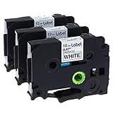 Label KINGDOM Compatible Label Tape Replacement for Brother TZe-231 P Touch TZe Label Tapes 12mm 0.47 Inch Laminated White TZ231 for PT-D210 PT-1290 PT-1090 PTD200 PTD400 PT-H110 Label Maker, 3-Pack
