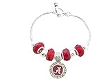 Alabama Crimson Tide Red Slider Glass Bead Silver Toggle Bracelet