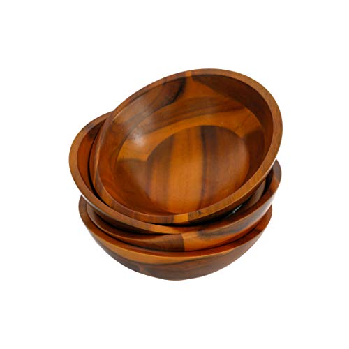 image for Home and Kitchen Space Wooden Bowl for Individual Meal - Pack of 4 Sev