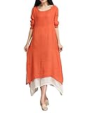 ZANZEA Ladies Cotton Linen A-line Half Sleeve Split Hem Baggy Long Maxi Dress Orange 14