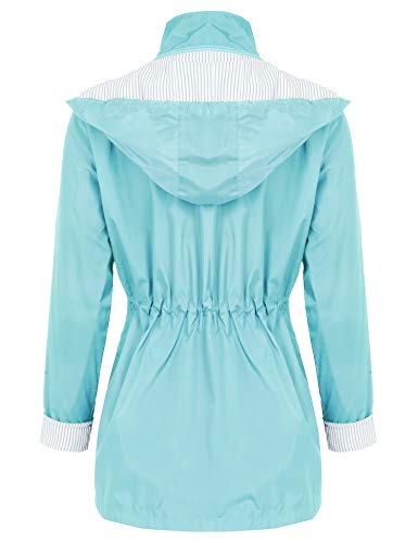 FISOUL Raincoats Waterproof Lightweight Rain Jacket Active Outdoor Hooded Women's Trench Coats Mint Green - Thumbnail 6