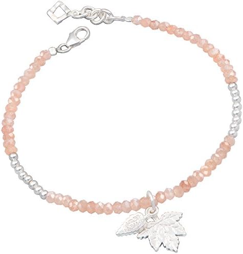 Shallnay Jewelry Handmade Wrap Bracelet With 925 Silver Charm and 3mm Exquisite Faceted Genuine Gemstone Beads 7+0.5'' Extender(Orange Sunstone)