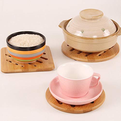 4 Pieces Trivet for Hot Dishes, Hot Pads Trivets, Solid Bamboo Wood Non-slip Heat Resistant Lattice Pad for Pot Teapot (Multi Size,2 Square 2 Round)