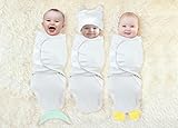 Swaddle Blanket Wrap Set - 100% Cotton, Easy Adjustable Velcro, Cute Animals Design plus Baby Bear Beanie