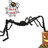 6.5ft Large Halloween Decorations Outdoor Spider Posable Furry Black Giant Scary Fuzzy Spiders Outside Indoor Yard Wed Decor Party Favor