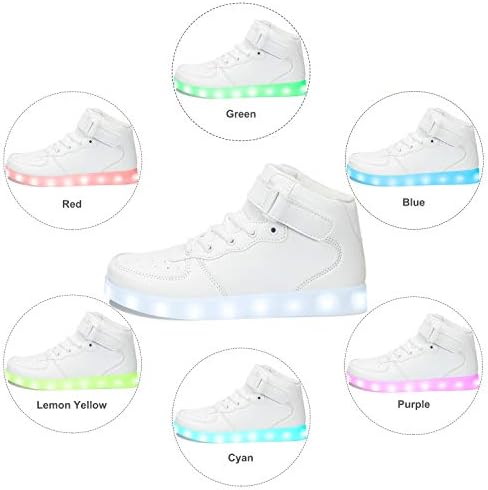 Aptesol Kids Youth Led Light Up Sneakers Unisex Boys Girls High Tops Cute Cool Flashing Shoes Halloween Xmas School Birthday Party Dancing Shoes White 8 Toddler Amazon Ae