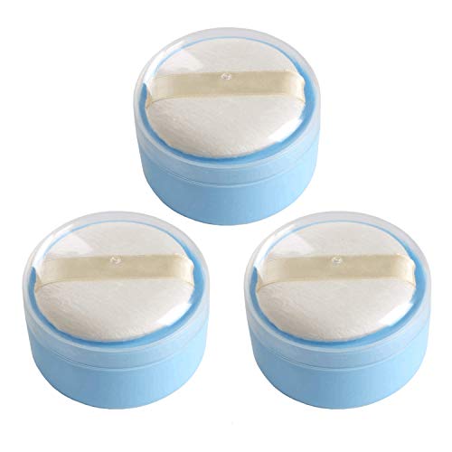 changhao 3 Sets After-Bath Powder Puff Box Empty Body Powder Container with Bath Powder Puffs and Sifter for Home and Travel - Thumbnail 4