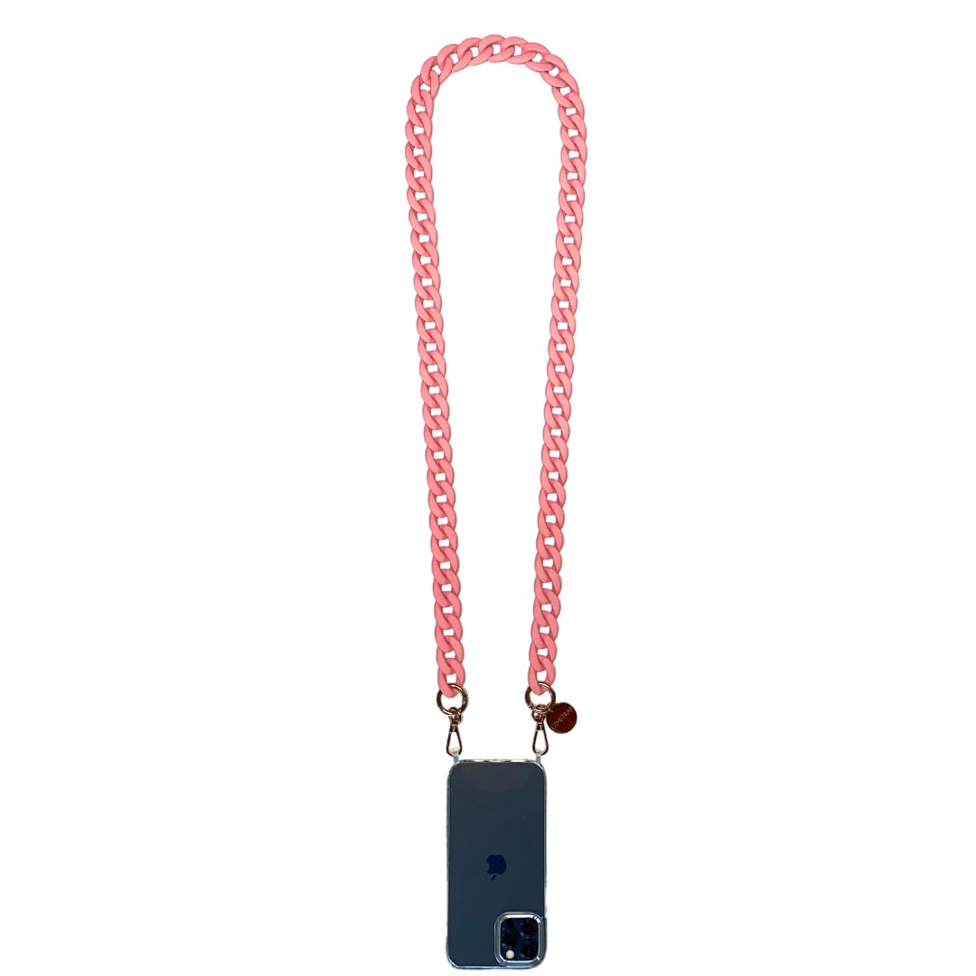 GEMSTRAP Phone jewelry chain - Smartphone necklace - 120cm - Ultra-resistant resin or metal with golden carabiners and universal phone attachment - Matte Pastel Pink color - Small โ image 1
