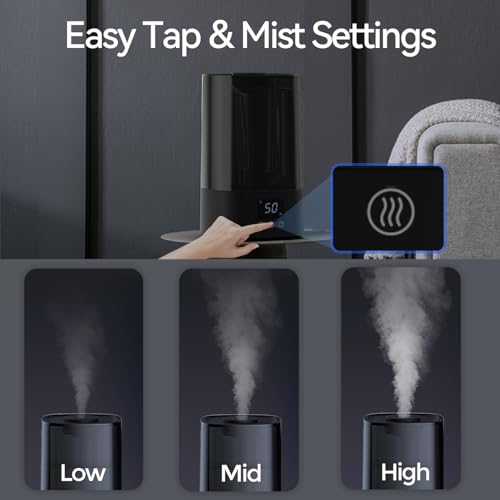 ROSEKM Automatic Humidifiers for Bedroom Large Room, 4.5L Cool Mist Humidifier for Home & Plant with Timer & Humidity Sensor, Last Up to 18H on High Setting, Auto Shut-Off, 360° Nozzle (Black)