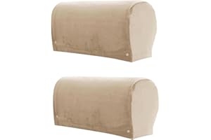 LINGXIYA A Pair Velvet Armrest Covers,Stretch Spandex Armchair Covers for Chairs Couch,Furniture Protector Armchair Slipcovers for Sofa with Twist Pins,Sand