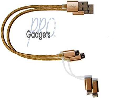 GadgetsPRO 2-in-1 Golden Edition Lightning &amp; Micro USB cable for all lightning and android devices, 0.25m/10in (2-pack)