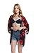 Floral Kimono For Women, Light Chiffon 3/4 Sleeves Beachwear Cover Up Robe Cardigan Bikini Dress(Black&Red,L)