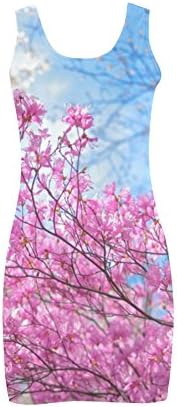 Abbie Miller Spring Flowers Women Summer Sleeveless Dress Casual Tank Vest Dresses Pink