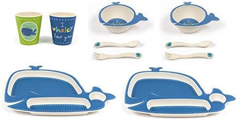 Tiny Footprint 10-Piece Bamboo Dinner Set (Whale Print)