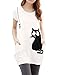 Allegra K Lady Round Neck Short Sleeve Cat Prints Loose Tunic Top White XS