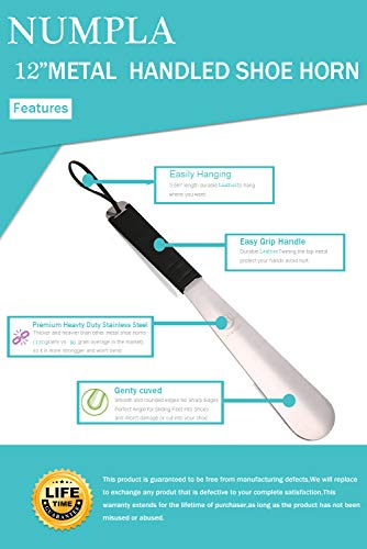Long Metal Shoe Horn, Shoehorns for Men, Women, Kids,Boots Leather Strap Black - Thumbnail 2