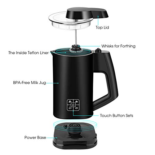 Milk Frother, Electric Foam Maker, Automatic Hot Cold Milk Steamer for Coffee, Cappuccino and Macchiato (Black) - Thumbnail 3