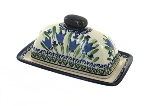 Click Here to See More Images Polish Pottery Blue Tulip Butter Dish