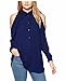 ZANZEA Women's Off Shoulder Turn Down Collar Loose Cut Out T-Shirt Tops Blouse (US 6, Blue)