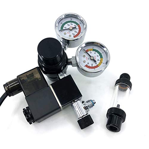 SYLPHID CO2 Aquarium Regulator, Dual Gauge Display with Check Valve CGA320 Thread w/Solenoid 110V for Fish Tank