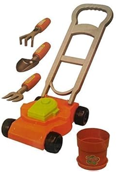 Spielzeug Rasenmäher Set - Inklusive Gabel Kelle Rechen & Blumentopf (6 Teile)