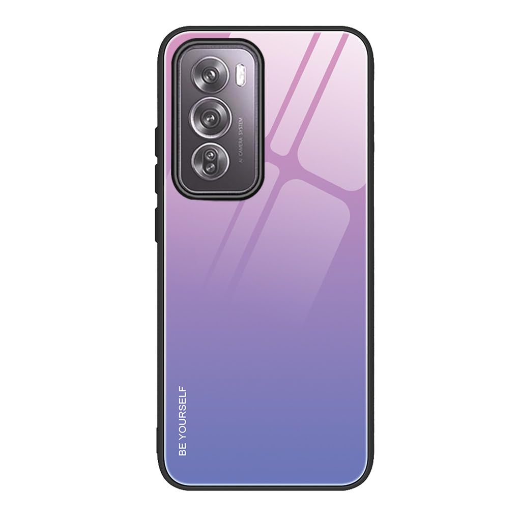 SEAHAI Case for OPPO Reno 12 Pro 5G, Ultra Thin Gradient Color Tempered Glass Hard Back & Soft Silicone TPU Bumper Hybrid Shockproof Cover, Pink Blue