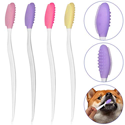 AUTOWT Dog Toothbrush, 4 Packs Silicone Pro Double-Sided Soft Comfort Gentle Dental Brushes Set Kit with 5.7 inches Curved Long Handle for Puppy Small Medium Dogs Cats Most Pet (Set 2) - Thumbnail 7
