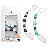 Pacifier Clip Set (2-Pack) for Teething Relief - Pacifier Holder Clips for Newborn Babies and Toddlers - BPA-Free Silicone Beaded Teethers - Perfect Baby Shower Gifts for Girl or Boy