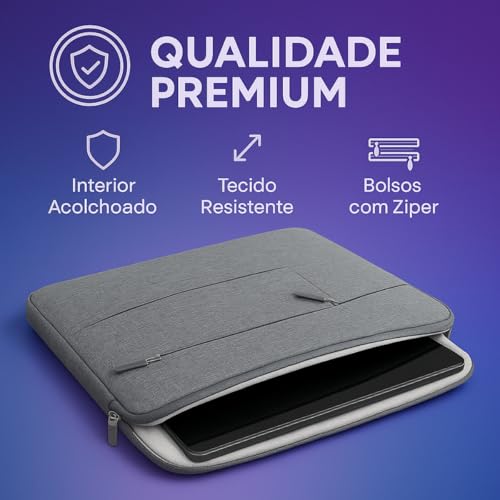 Case Capa Bolsa Pasta Para Notebook 12, 13, 14, 15 e 16 Polegadas Impermeável C/Alça Interior Aveludado Compatível MacBook Dell Lenovo Asus HP Ideal Trabalho Estudo Viagem (15 a 16 Polegadas)