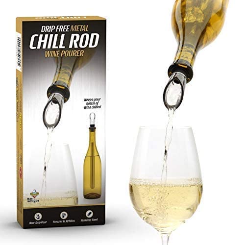 Bar Amigos Chill Rod Wine Bottle Cooler Chiller with Stainless Steel Red White Wine Pourer and Cooler Stick with Aerator Pourer Pouring Spout