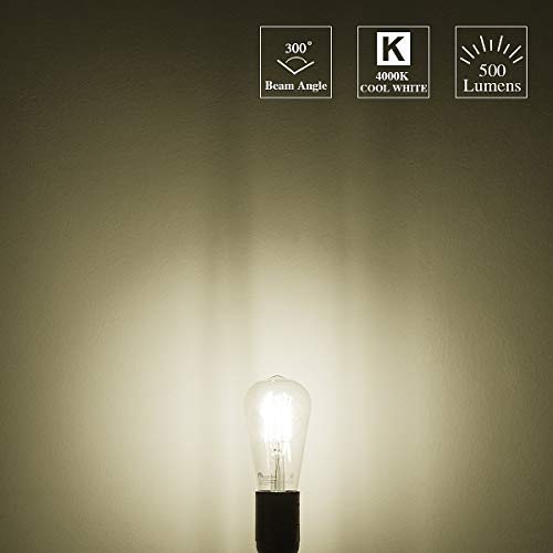 Mastery Mart Vintage LED Light Bulb, Clear Glass ST21 Antique Edison Bulb, Dimmable 5.5W (60W Equivalent), 500LM 4000K Cool White, E26 Base Decorative Filament Bulbs, UL Listed, 10 Pack