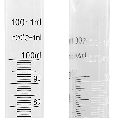 100ml Plastic Graduated Cylinder Beaker - 100ml Science Measuring Test Tube Flask, 2-Sided Marking - Black and Raised Graduation Lines, Pour Spout
