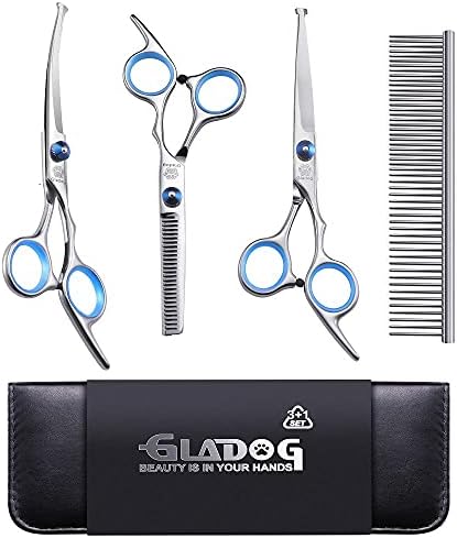GLADOG Professional Grooming Scissors for Dogs with Safety Round Tips, 4 in 1 Dog Grooming Scissors Set, Sharp and Durable Pet Grooming Shears for Dogs and Cats