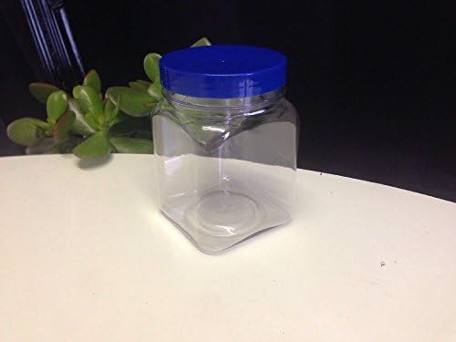 15 x 450ML EMPTY SQUARE ROUND PLASTIC SWEET/SPICE JARS WITH BLUE CAPS (15 X 450ML)