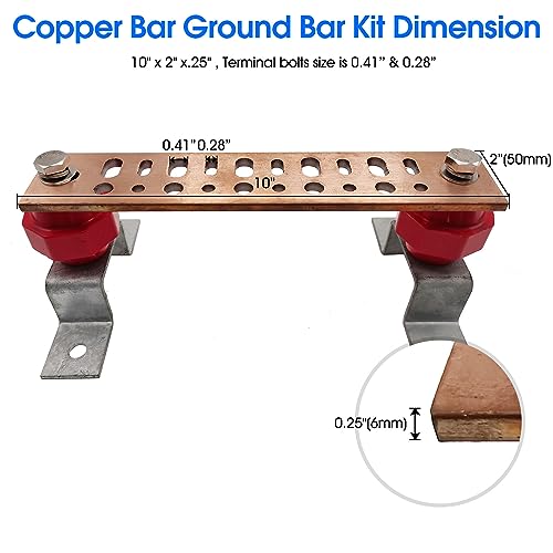 MOKIKUBA Copper Ground Bus Bar,Multipurpose Ground Bar Kit 10" X 2" X
