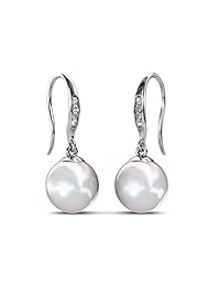 Cate & Chloe Aretes de perlas de agua dulce chapados en oro blanco de 18 quilates con cristales de Swarovski, hermosos aretes de perlas clásicas colgantes, para bodas o aniversarios, para mujer