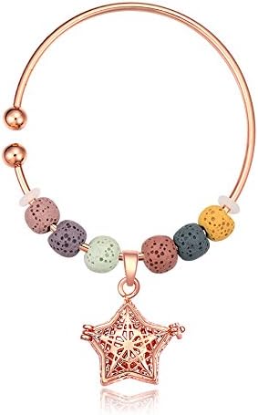 Aromatherapy Necklace 18K Rose Gold Plating Essential Oil Diffusing Locket Lava Stone Included (Twinkle Star)