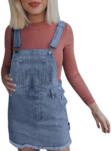 Masun Women's Denim Jeans Mini Dress Summer Fashion Sleeveless Dungaree Pinafore O Neck Slim Mini Short Dress Kaftan