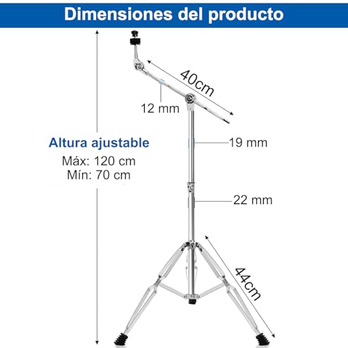 Soporte de Platillos Recto y Boom, soporte para platillos de dos patas, altura y ángulo ajustables, antideslizante y estable, adecuado para todos los tamaños de toallitas