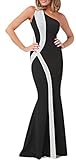 made2envy Colorblock One Shoulder Mermaid Long Evening Dress (XL, Black/White) 70177XL