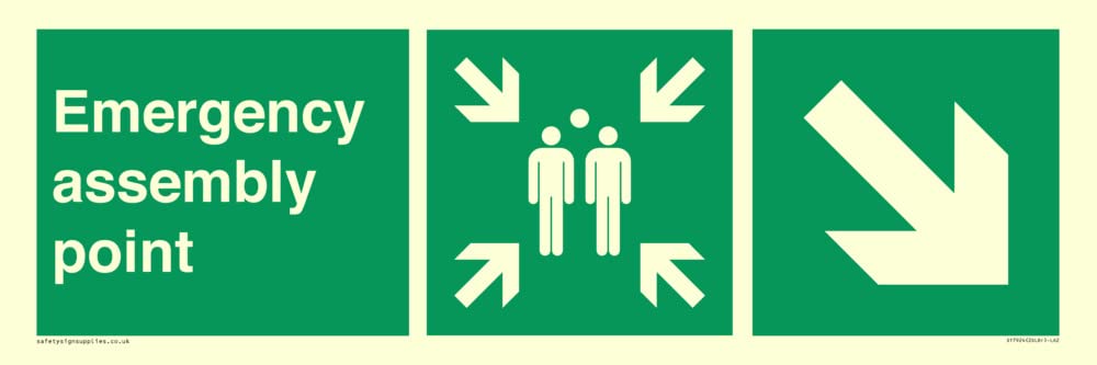 Emergency assembly point directional Down right arrow Sign - 600x200mm - L62