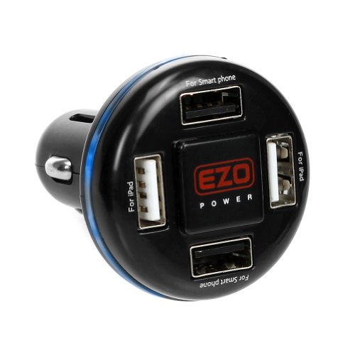EZOPower 24 Watts 4-Port 4.8A High Output LED USB Car Charger Power Socket Adapter - Black