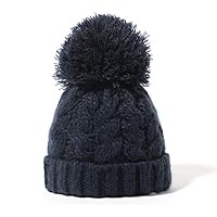 accsa Baby Unisex Boy Girl Cable Knit Pom Soft Fleece Lining Beanie Hat 8-12M Navy