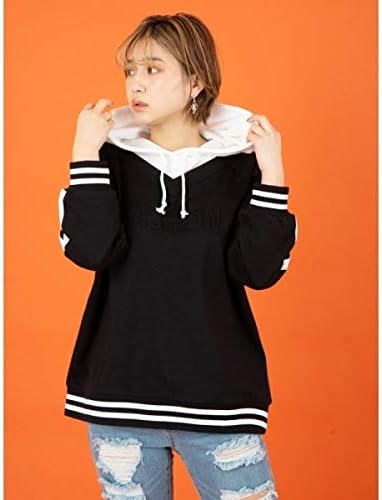 Amazon セシルマクビー Cecil Mcbee レイヤード風パーカー ブラック F Tシャツ カットソー 通販
