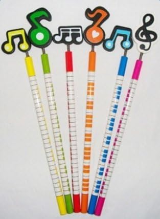 Qinlee Cartoon Musical Note Pencil Wood-Cased Pencils with a Musical Notes Accessory Pack-6