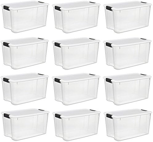 Sterilte 70 Quart/66 Liter Ultra Latch Box, Clear with a White Lid and Black Latches, (70 Quart, 12-Boxes)